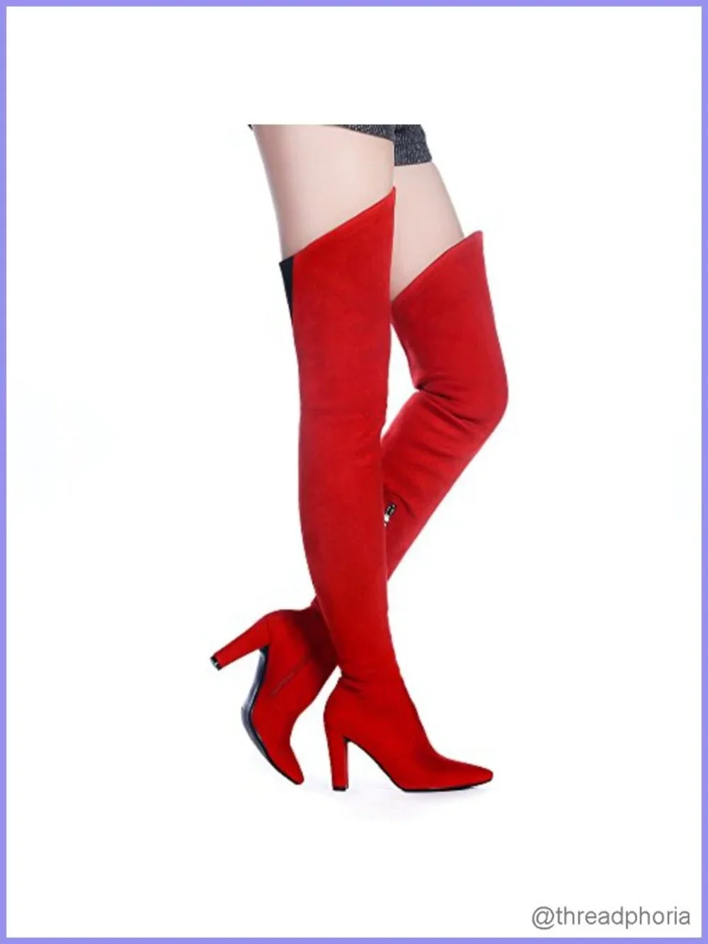 Stretch Suede Chunky Heel Over The Knee Boots Women Thigh High Zip